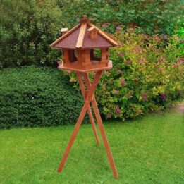 Wood bird feeder wood bird house small hexagonal solar and light 06-0976 gmtpet.online