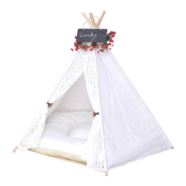 Outdoor Pet Tent: White Cotton Canvas Conical Teepee Pet Tent Collapsible Portable 06-0937 gmtpet.online