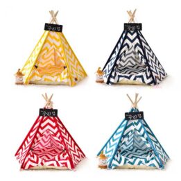 Dog Bed Tent: Multi-color Pet Show Tent Portable Outdoor Play Cotton Canvas Teepee 06-0941 gmtpet.online