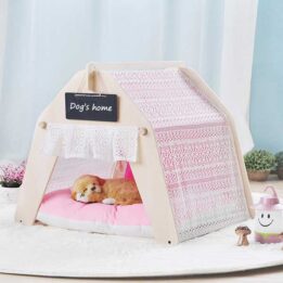 Indoor Portable Lace Tent: Pink Lace Teepee Small Animal Dog House Tent 06-0959 gmtpet.online